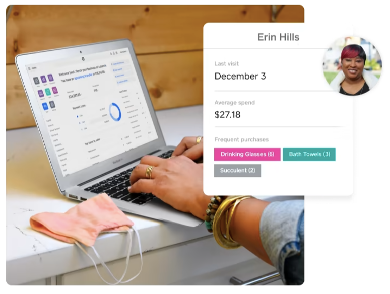 Person using Square POS on a laptop to track customer preferences